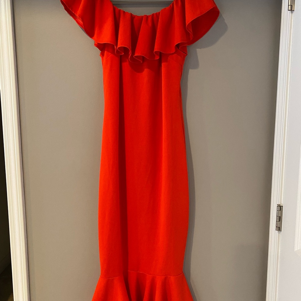Vibrant Red Ruffle off the shoulder Dress